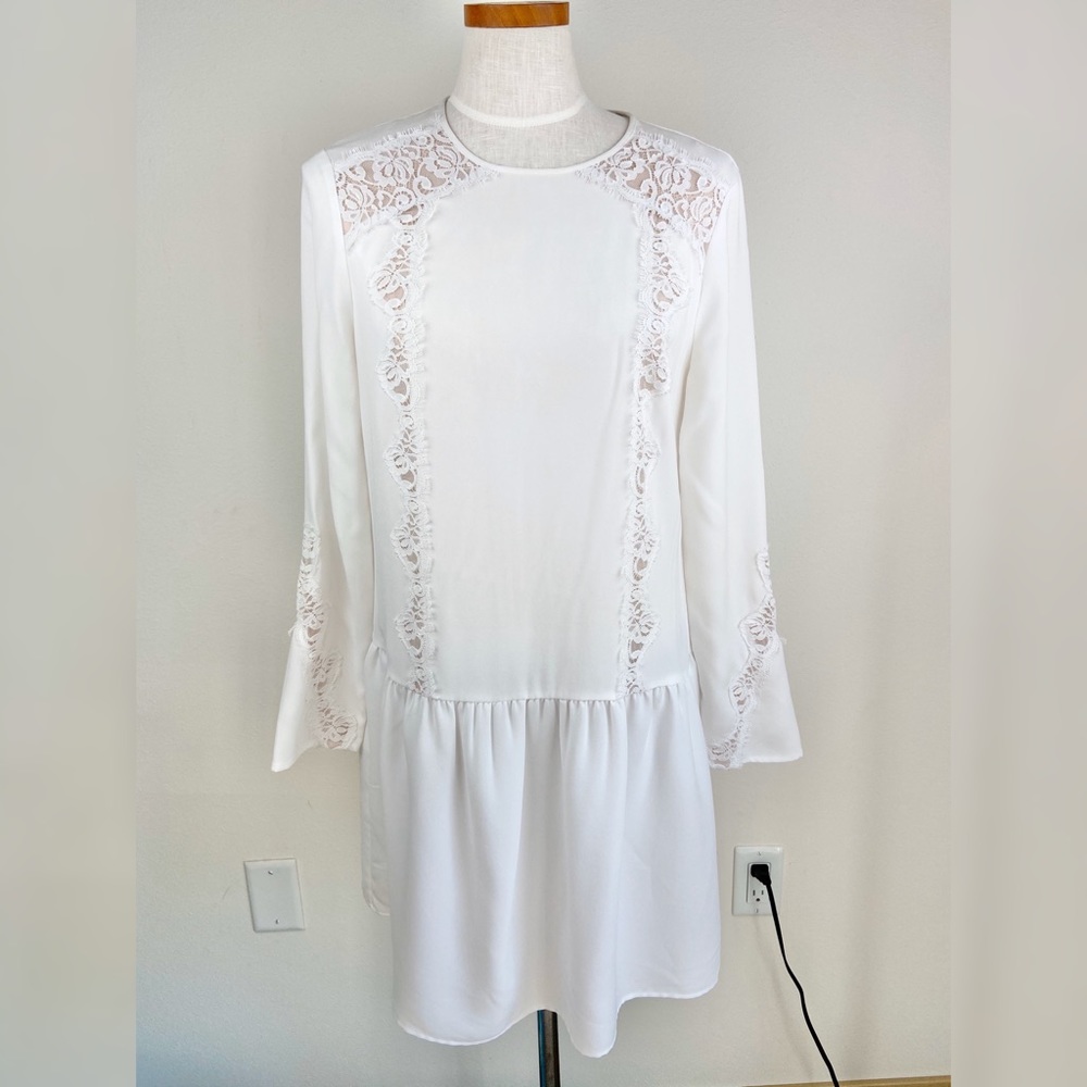 BCBGMaxAzria White Long Sleeve Lace Midi Dress
